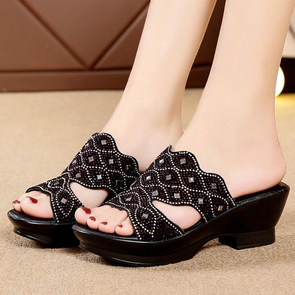 mother slippers fashion rhinestone 2020 summer women's wedge thick-soled slippers comfortable high heels fish mouth slipper#0701, Black
mother slippers fashion rhinestone 2020 summer women's wedge thick-soled slippers comfortable high heels fish mouth slipper#0701, Black