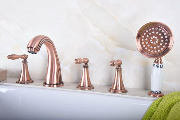 antique red copper brass widespread deck-mounted tub 5 holes three handles bathroom tub sink basin faucet tap hand spray mtf196
antique red copper brass widespread deck-mounted tub 5 holes three handles bathroom tub sink basin faucet tap hand spray mtf196
