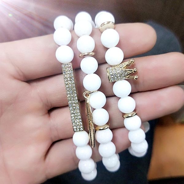 3pcs/sets 8mm white stone beads cz crown bracelet sets mens women meditation braclet for yoga jewelry pulseira homme, Golden;silver
3pcs/sets 8mm white stone beads cz crown bracelet sets mens women meditation braclet for yoga jewelry pulseira homme, Golden;silver