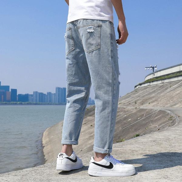 fashion men's jeans broken hole pants thin torn men's solid cotton straight tube loose vintage washed jeans streetwear, Blue
fashion men's jeans broken hole pants thin torn men's solid cotton straight tube loose vintage washed jeans streetwear, Blue