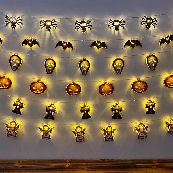Diy Halloween Decoration Led Props Pumpkin Skull Wizard Modeling Battery Box String Lights Decorative Lights 10384