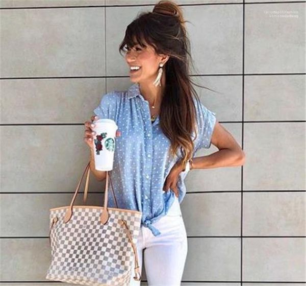 casual ladies shirts loose female clothing polka dot designer womens shirts lapel neck short sleeve, White
casual ladies shirts loose female clothing polka dot designer womens shirts lapel neck short sleeve, White