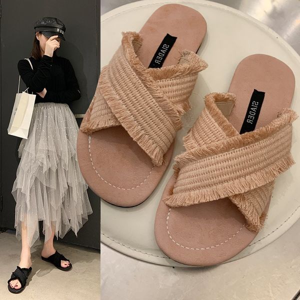cinessd sandals and slippers women's summer 2020 new flat-bottomed cross one-word slippers tassels all-match external, Black
cinessd sandals and slippers women's summer 2020 new flat-bottomed cross one-word slippers tassels all-match external, Black