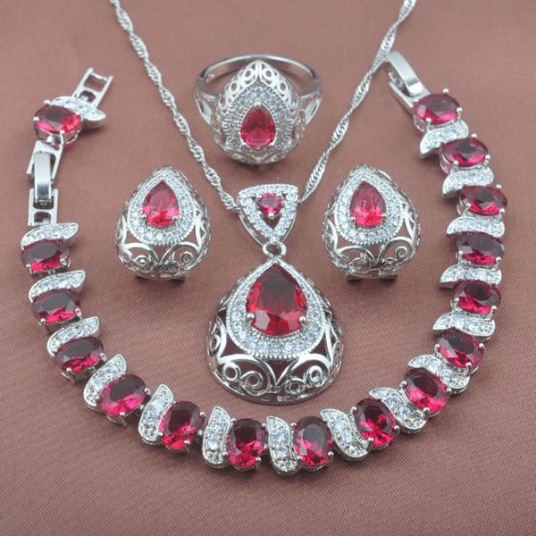 engagement bridal jewelry sets women's wedding jewelry red zirconia bracelet necklace earrings ring yz0214, Silver
engagement bridal jewelry sets women's wedding jewelry red zirconia bracelet necklace earrings ring yz0214, Silver