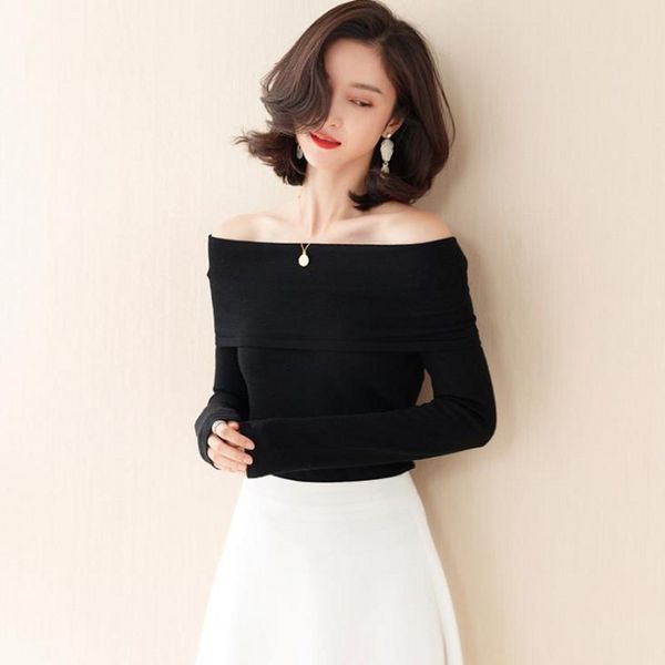 women autumn sweaters clothing slash neck pullovers full sleeve knitted sweater for femme, White;black
women autumn sweaters clothing slash neck pullovers full sleeve knitted sweater for femme, White;black