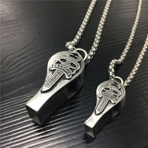european and american retro chrome heart sword can whistle titanium steel pendant necklace cool men and women couple fashion accessories, Silver
european and american retro chrome heart sword can whistle titanium steel pendant necklace cool men and women couple fashion accessories, Silver