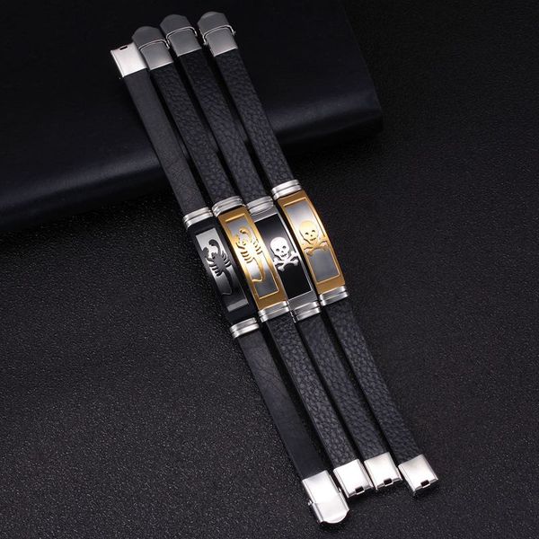 charm bracelets vintage skull braided genuine leather pulseira punk chain link cuff men women sporty, Golden;silver
charm bracelets vintage skull braided genuine leather pulseira punk chain link cuff men women sporty, Golden;silver