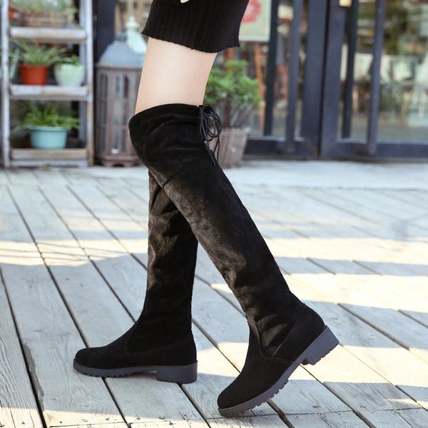 over-the-knee boots round toe women winter boots elastic, Black
over-the-knee boots round toe women winter boots elastic, Black