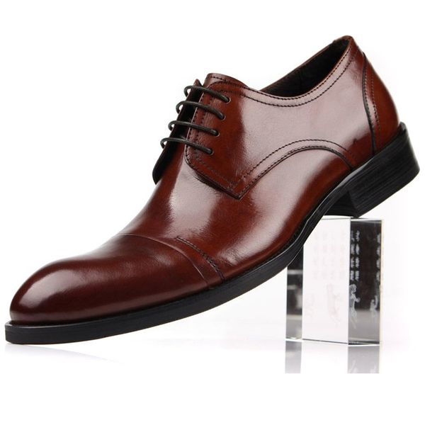 men's leather shoes wear leather shoes oxfords men chaussure cow pointed toe homme round toe formal genuine, Black