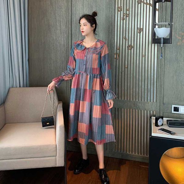 2020 spring maternity dress long flare sleeve peter pan collar block color striped high waist pregnant women plaid dress vintage, White
2020 spring maternity dress long flare sleeve peter pan collar block color striped high waist pregnant women plaid dress vintage, White