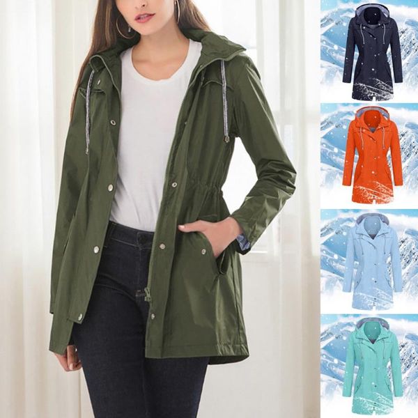 women's trench coats solid rain jacket outdoor hoodie waterproof hooded raincoat winter camping windproof hiking coat, Tan;black
women's trench coats solid rain jacket outdoor hoodie waterproof hooded raincoat winter camping windproof hiking coat, Tan;black