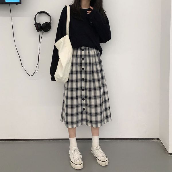 corner no.1 boutique women's clothing store ~ retro plaid skirt mid length autumn 2020 high waist single breasted a-line skirt, Black
corner no.1 boutique women's clothing store ~ retro plaid skirt mid length autumn 2020 high waist single breasted a-line skirt, Black
