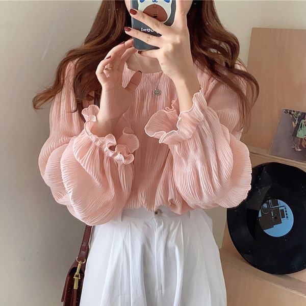 women's blouses & shirts korean pleated chiffon blouse women vintage chic long sleeve and blusas mujer vetement femme, White
women's blouses & shirts korean pleated chiffon blouse women vintage chic long sleeve and blusas mujer vetement femme, White