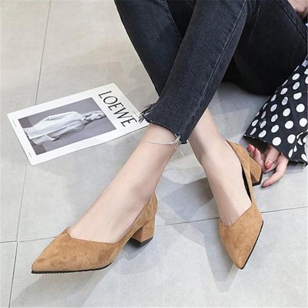 2020 spring new women's shoes korean version of wild pointed suede single shoes thick with the middle of the ladies work, Black
2020 spring new women's shoes korean version of wild pointed suede single shoes thick with the middle of the ladies work, Black