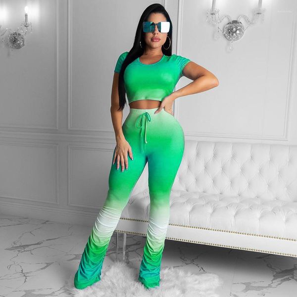 casual suit gradient color sport 2 pcs set womens designer tracksuits summer short sleeve tshirt stacked pants, Gray
casual suit gradient color sport 2 pcs set womens designer tracksuits summer short sleeve tshirt stacked pants, Gray