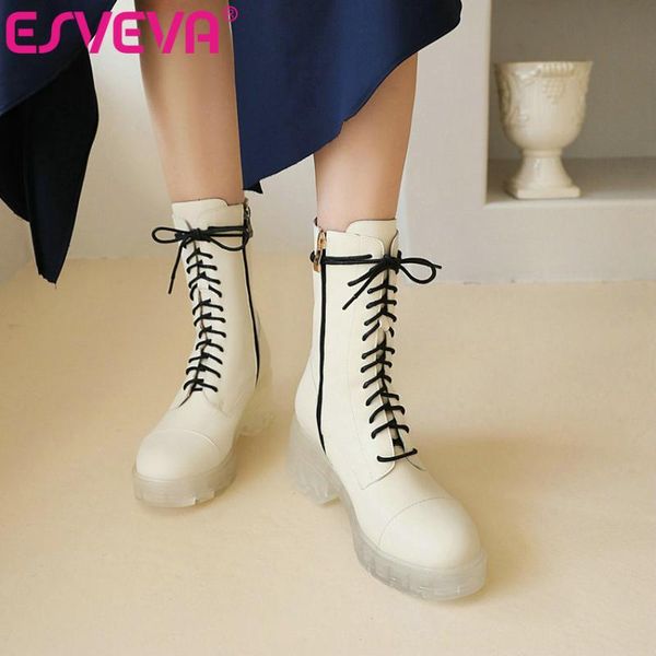 esveva 2021 classic pu leather mid calf boots autumn winter lace up ladies square high heel women shoes size 34-43, Black
esveva 2021 classic pu leather mid calf boots autumn winter lace up ladies square high heel women shoes size 34-43, Black