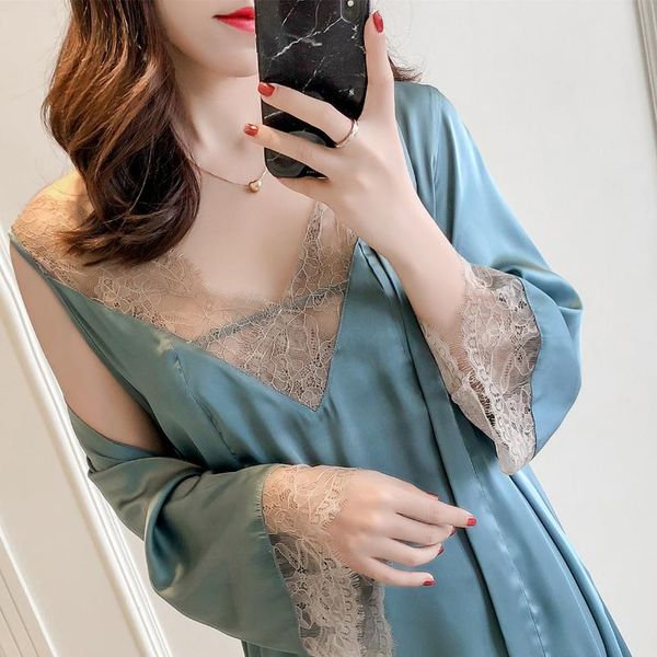 women lace robe sets ladies satin nightgown two-piece nightdress bathrobe pajamas sets pijama lingerie sleepwear set, Black;red
women lace robe sets ladies satin nightgown two-piece nightdress bathrobe pajamas sets pijama lingerie sleepwear set, Black;red