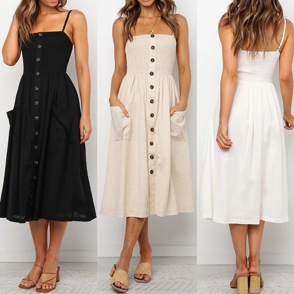 fashion sleeveless back sundress 2020 summer women pocket single-breasted maxi party spaghetti strap dresses off-shoulder, Black;gray
fashion sleeveless back sundress 2020 summer women pocket single-breasted maxi party spaghetti strap dresses off-shoulder, Black;gray