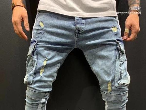 cotton trousers clothing mens cargo pants fashion pocket patchwork hole zipper fitness mens pants trend style, Black 
cotton trousers clothing mens cargo pants fashion pocket patchwork hole zipper fitness mens pants trend style, Black