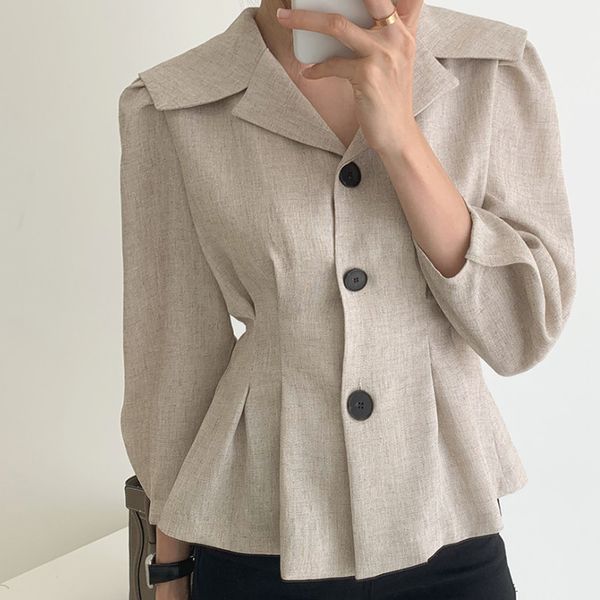 women's blouses & shirts autumn women beige single-breasted blouse elegant turn-down collar puff long sleeve female fashion blusas fall, White 
women's blouses & shirts autumn women beige single-breasted blouse elegant turn-down collar puff long sleeve female fashion blusas fall, White