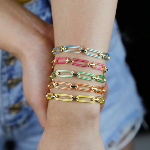 simple geometric women jewelry 2020 summer new arrived neon enamel rectangle open link chain bracelet gold color, Golden;silver
simple geometric women jewelry 2020 summer new arrived neon enamel rectangle open link chain bracelet gold color, Golden;silver