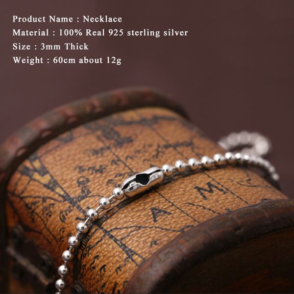 long necklace 100% real 925 sterling silver 3mm thick beads chain pendant necklace christmas gift women men jewelry
long necklace 100% real 925 sterling silver 3mm thick beads chain pendant necklace christmas gift women men jewelry