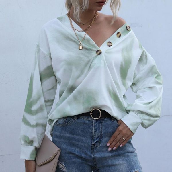 tie-dye bottons sweatshirt womens secy v-neck korea style casual loose v-neck tie-dye printed long sleeve loose sweatshirt, Black
tie-dye bottons sweatshirt womens secy v-neck korea style casual loose v-neck tie-dye printed long sleeve loose sweatshirt, Black