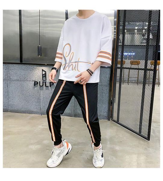 sports set teenagers 2pcs panelled striped tracksuits summer designer letter print street style harem mens suits males fashion casual loose, Gray
sports set teenagers 2pcs panelled striped tracksuits summer designer letter print street style harem mens suits males fashion casual loose, Gray