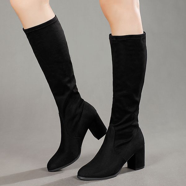 knee high boots women boots over the knee high heel flock square heels autumn botas de mujer, Black 
knee high boots women boots over the knee high heel flock square heels autumn botas de mujer, Black