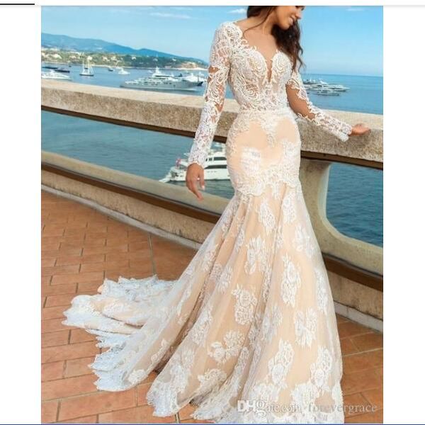 2020 mermaid long sleeve full lace wedding dress western applique summer beach backless bridal gown plus size custom made, White
2020 mermaid long sleeve full lace wedding dress western applique summer beach backless bridal gown plus size custom made, White