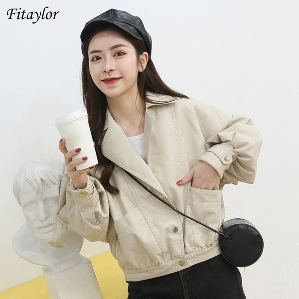 fitaylor new autumn women streetwear yellow short pu faux leather jacket turn down collar batwing sleeve coat casual outwear, Black 
fitaylor new autumn women streetwear yellow short pu faux leather jacket turn down collar batwing sleeve coat casual outwear, Black