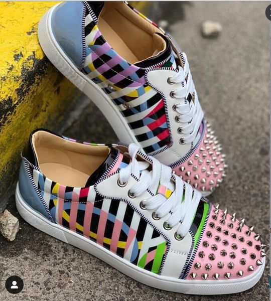 with box designer sneakers low spikes flats red bottom shoes for men and women patent leather sneakers party designer walking shoes, Black
with box designer sneakers low spikes flats red bottom shoes for men and women patent leather sneakers party designer walking shoes, Black