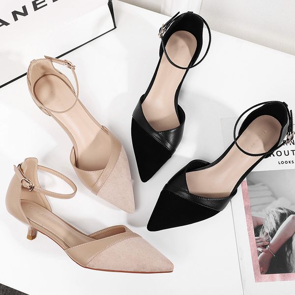 women high heels 2020 summer two-piece faux suede leather rubber sole elegant ankle strap thin heel point toe women pumps, Black
women high heels 2020 summer two-piece faux suede leather rubber sole elegant ankle strap thin heel point toe women pumps, Black