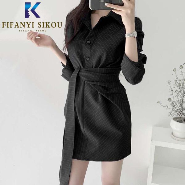 black striped women shirt dress fashion lace up lapel long sleeves high waist mini dress elegant slim lady party 2020 new, Black;gray
black striped women shirt dress fashion lace up lapel long sleeves high waist mini dress elegant slim lady party 2020 new, Black;gray