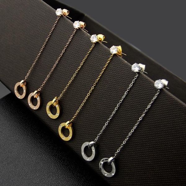 2020 brand double ring pendant titanium steel earrings 18k gold rose silver love earrings fashion female couple gift earrings, Golden;silver
2020 brand double ring pendant titanium steel earrings 18k gold rose silver love earrings fashion female couple gift earrings, Golden;silver