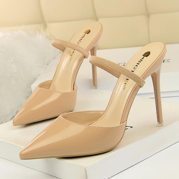 korean style fashion simple stiletto high heel patent leather shallow mouth pointy thin baotou word with women's slippers, Black
korean style fashion simple stiletto high heel patent leather shallow mouth pointy thin baotou word with women's slippers, Black