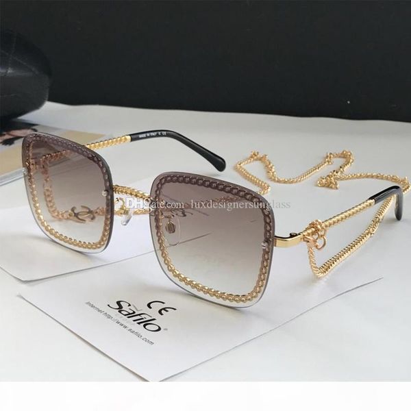 4244 popular sunglasses luxury women brand designer square frameless with chain uv protection mixed color come with box, White;black
4244 popular sunglasses luxury women brand designer square frameless with chain uv protection mixed color come with box, White;black