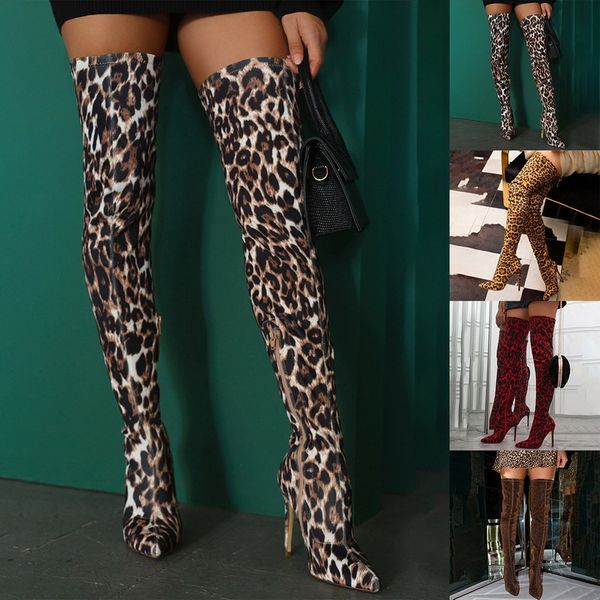 women's pointed toe side zip 10-11cm high heel leopard print stiletto stretch over the knee lace-up high boots, Black
women's pointed toe side zip 10-11cm high heel leopard print stiletto stretch over the knee lace-up high boots, Black