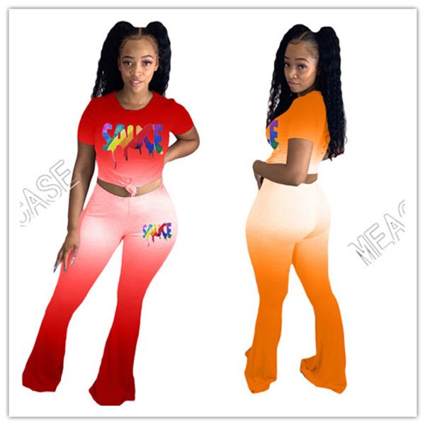 2020 women's 2 piece clothing set gradient tracksuit letter print round neck short sleeve t shirt flared trousers pants outfits d81702, White
2020 women's 2 piece clothing set gradient tracksuit letter print round neck short sleeve t shirt flared trousers pants outfits d81702, White