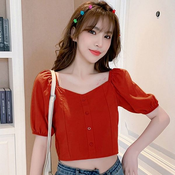 women's blouses & shirts summer women blouse fashion puff sleeve casual solid color short thin crop shirt, White
women's blouses & shirts summer women blouse fashion puff sleeve casual solid color short thin crop shirt, White