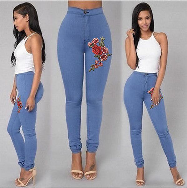 fashion women high waist skinny stretch pencil pants long slim trousers embroidery floral, Blue
fashion women high waist skinny stretch pencil pants long slim trousers embroidery floral, Blue