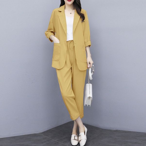 women's two piece pants suit office lady pieces sets solid korean loose cotton and linen blazers trousers plus size 4xl w1962, White
women's two piece pants suit office lady pieces sets solid korean loose cotton and linen blazers trousers plus size 4xl w1962, White