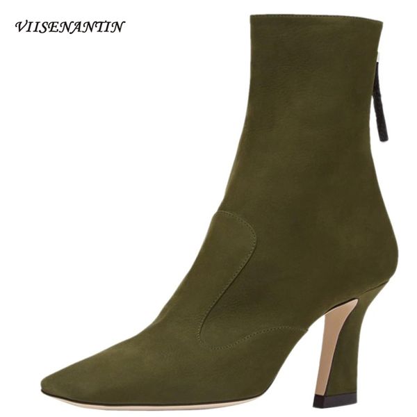 fashion catwalk street shooting square toe high heel short rear zipper boots women thick heel leather elastic stocking, Black
fashion catwalk street shooting square toe high heel short rear zipper boots women thick heel leather elastic stocking, Black