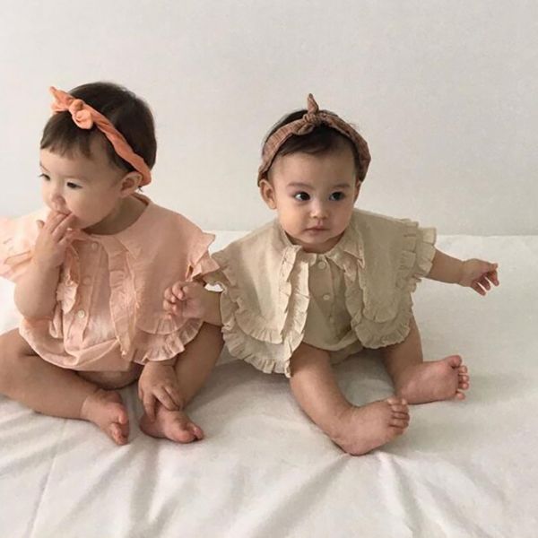 milancel baby bodysuits linen infant girls clothes double layer collar baby one piece toddler outfit, Blue