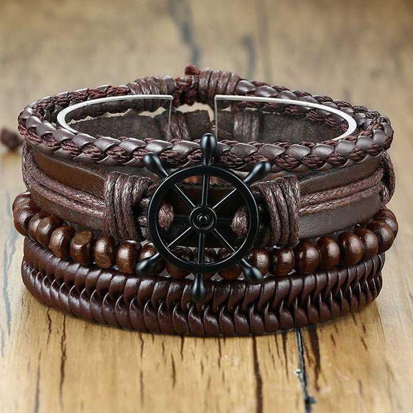 men's brown wrap leather bracelets vintage rudder charm wood beads wristbands 4pcs/ set jewelry, Golden;silver
men's brown wrap leather bracelets vintage rudder charm wood beads wristbands 4pcs/ set jewelry, Golden;silver