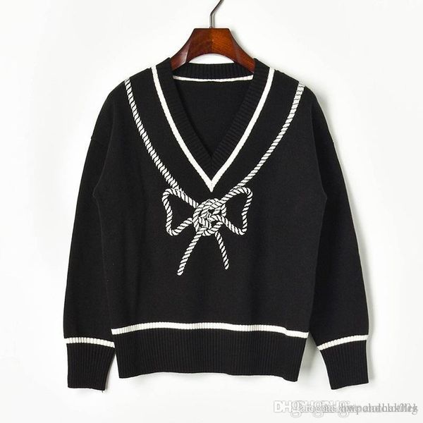 luxury women designer sweaters women's sweater autumn new black and white contrast color rope bow v-neck long-sleeved knit sweater pull, White;black
luxury women designer sweaters women's sweater autumn new black and white contrast color rope bow v-neck long-sleeved knit sweater pull, White;black