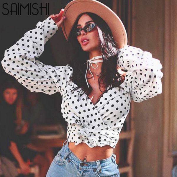 saimishi polka dot print women white t-shirts spring autumn fashion long sleeve draped detail wrap front lace up crop
saimishi polka dot print women white t-shirts spring autumn fashion long sleeve draped detail wrap front lace up crop