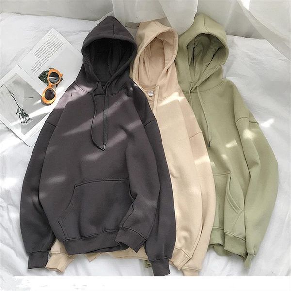 12 colors women solid hoodies long sleeve korean style loose hooded sweatshirts autumn plus velvet warm casual pocket pullovers, Black 
12 colors women solid hoodies long sleeve korean style loose hooded sweatshirts autumn plus velvet warm casual pocket pullovers, Black
