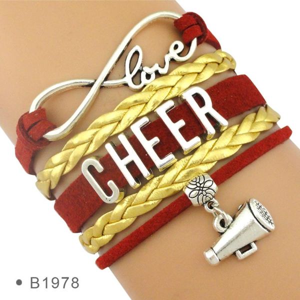infinity love heart megaphone cheer mom cheerleader cheering squad team charm girls leather wrap bracelets for women, Golden;silver
infinity love heart megaphone cheer mom cheerleader cheering squad team charm girls leather wrap bracelets for women, Golden;silver