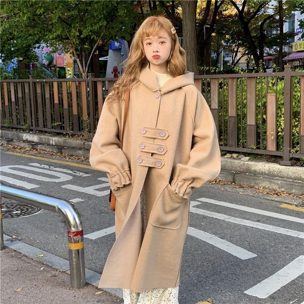 women's wool & blends autumn spring thin blend woolen long coat women button pocket hooded hat overcoat trench loose jacket khaki white, Black
women's wool & blends autumn spring thin blend woolen long coat women button pocket hooded hat overcoat trench loose jacket khaki white, Black